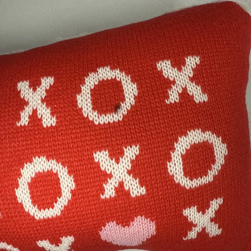 Room Essentials Valentine's Day XOXO red knit lumbar throw pillow (Small Stain)